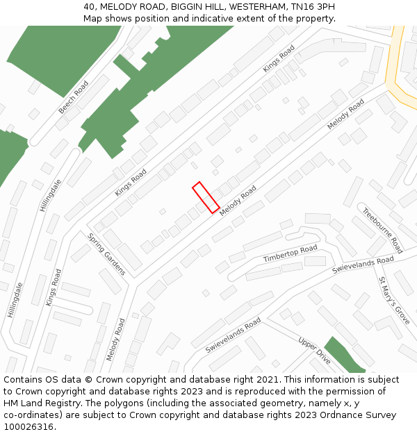 40, MELODY ROAD, BIGGIN HILL, WESTERHAM, TN16 3PH: Location map and indicative extent of plot