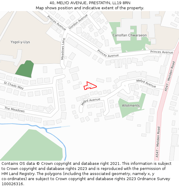 40, MELYD AVENUE, PRESTATYN, LL19 8RN: Location map and indicative extent of plot
