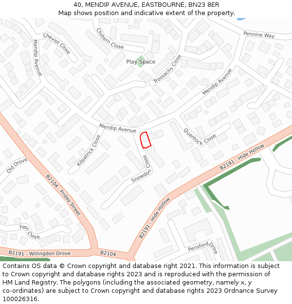 40, MENDIP AVENUE, EASTBOURNE, BN23 8ER: Location map and indicative extent of plot