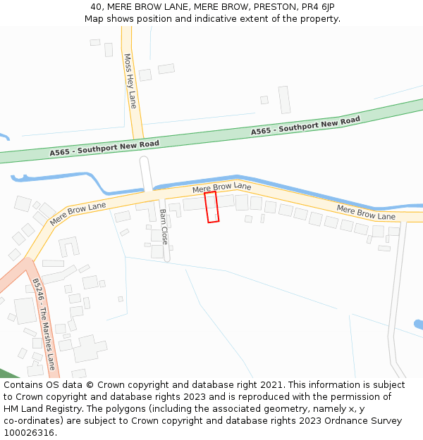40, MERE BROW LANE, MERE BROW, PRESTON, PR4 6JP: Location map and indicative extent of plot