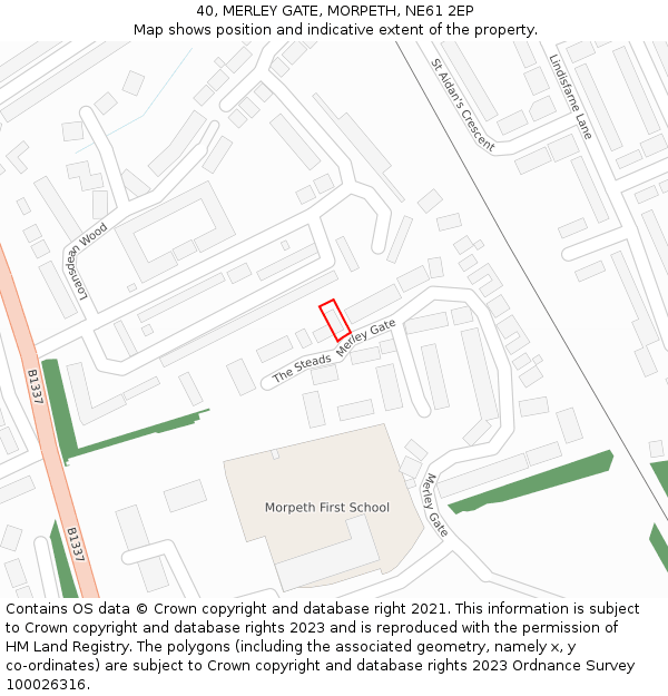 40, MERLEY GATE, MORPETH, NE61 2EP: Location map and indicative extent of plot