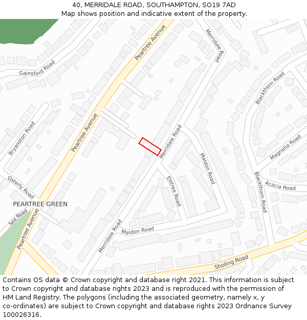 40, MERRIDALE ROAD, SOUTHAMPTON, SO19 7AD: Location map and indicative extent of plot