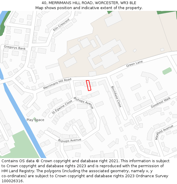 40, MERRIMANS HILL ROAD, WORCESTER, WR3 8LE: Location map and indicative extent of plot