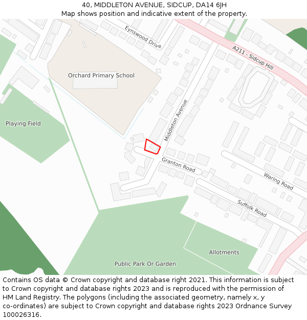 40, MIDDLETON AVENUE, SIDCUP, DA14 6JH: Location map and indicative extent of plot