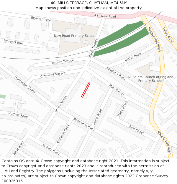 40, MILLS TERRACE, CHATHAM, ME4 5NY: Location map and indicative extent of plot