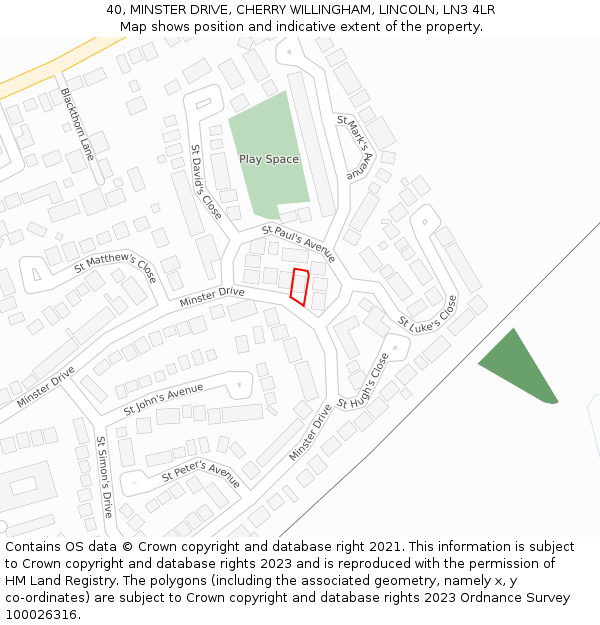 40, MINSTER DRIVE, CHERRY WILLINGHAM, LINCOLN, LN3 4LR: Location map and indicative extent of plot