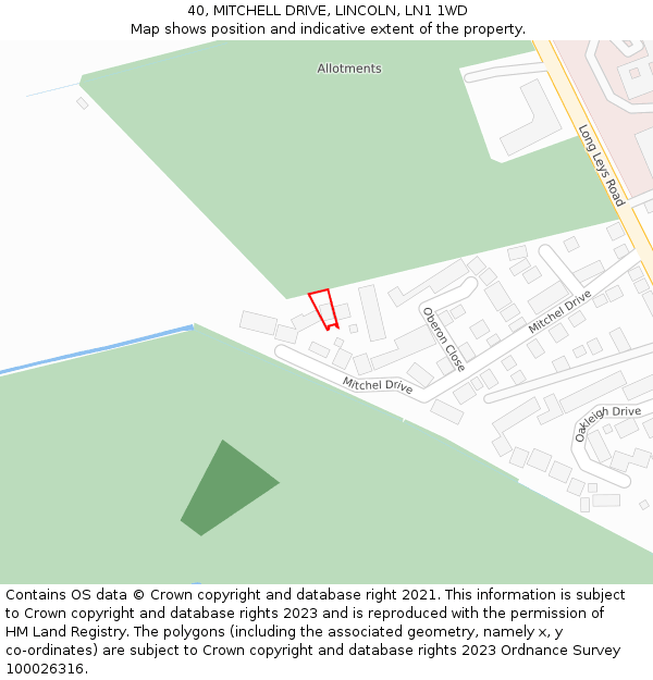 40, MITCHELL DRIVE, LINCOLN, LN1 1WD: Location map and indicative extent of plot