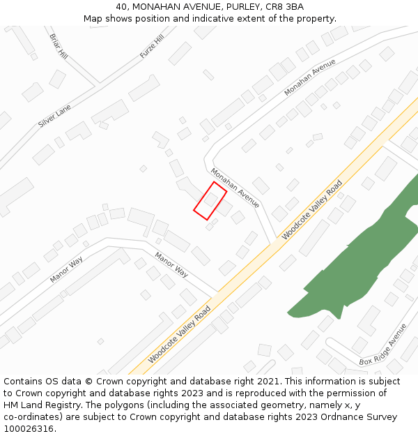 40, MONAHAN AVENUE, PURLEY, CR8 3BA: Location map and indicative extent of plot