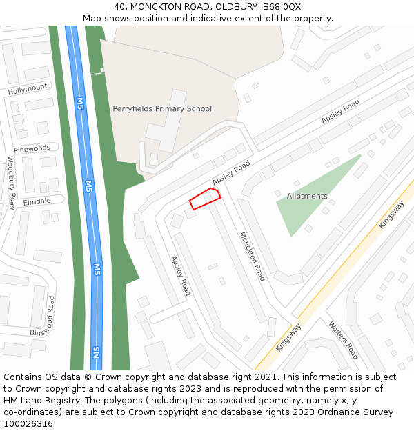 40, MONCKTON ROAD, OLDBURY, B68 0QX: Location map and indicative extent of plot