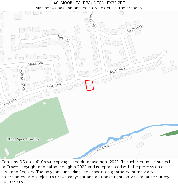 40, MOOR LEA, BRAUNTON, EX33 2PE: Location map and indicative extent of plot