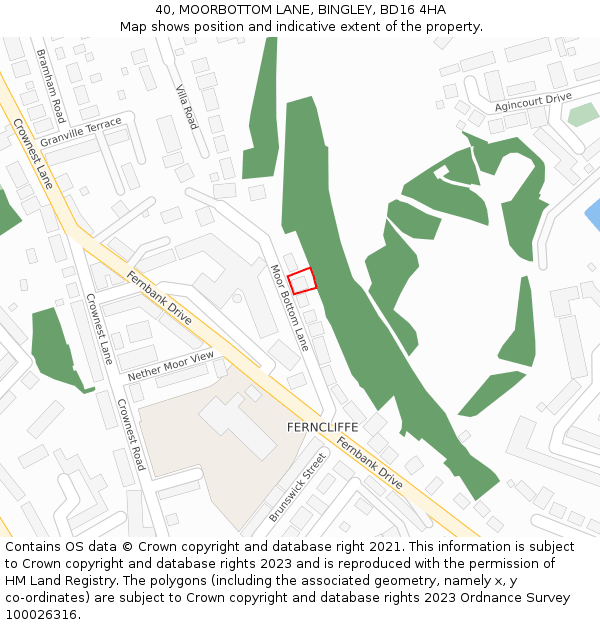 40, MOORBOTTOM LANE, BINGLEY, BD16 4HA: Location map and indicative extent of plot