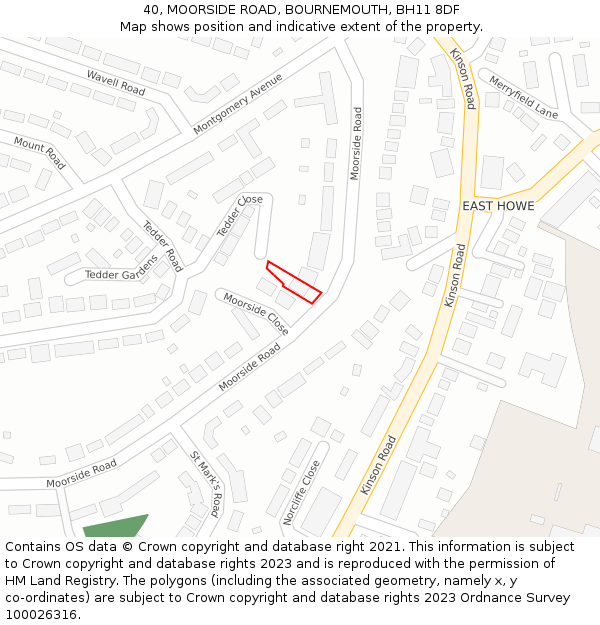 40, MOORSIDE ROAD, BOURNEMOUTH, BH11 8DF: Location map and indicative extent of plot