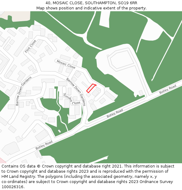 40, MOSAIC CLOSE, SOUTHAMPTON, SO19 6RR: Location map and indicative extent of plot