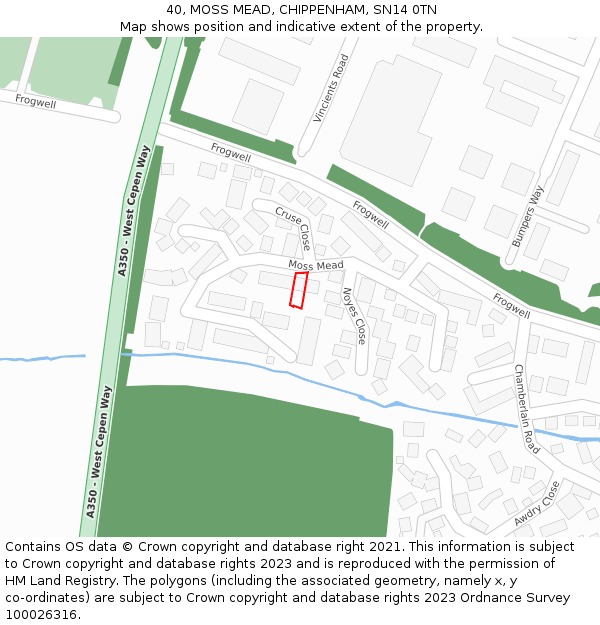 40, MOSS MEAD, CHIPPENHAM, SN14 0TN: Location map and indicative extent of plot