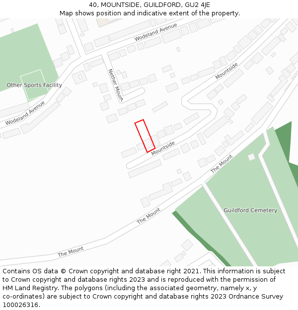 40, MOUNTSIDE, GUILDFORD, GU2 4JE: Location map and indicative extent of plot