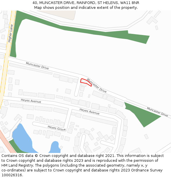 40, MUNCASTER DRIVE, RAINFORD, ST HELENS, WA11 8NR: Location map and indicative extent of plot