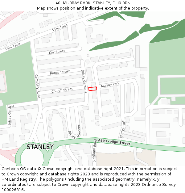 40, MURRAY PARK, STANLEY, DH9 0PN: Location map and indicative extent of plot