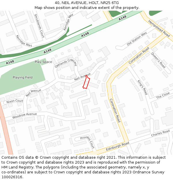 40, NEIL AVENUE, HOLT, NR25 6TG: Location map and indicative extent of plot