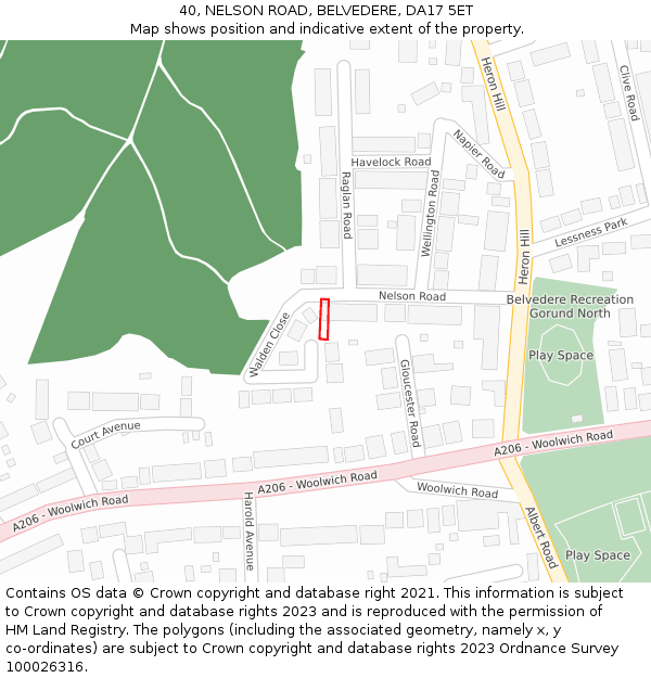 40, NELSON ROAD, BELVEDERE, DA17 5ET: Location map and indicative extent of plot