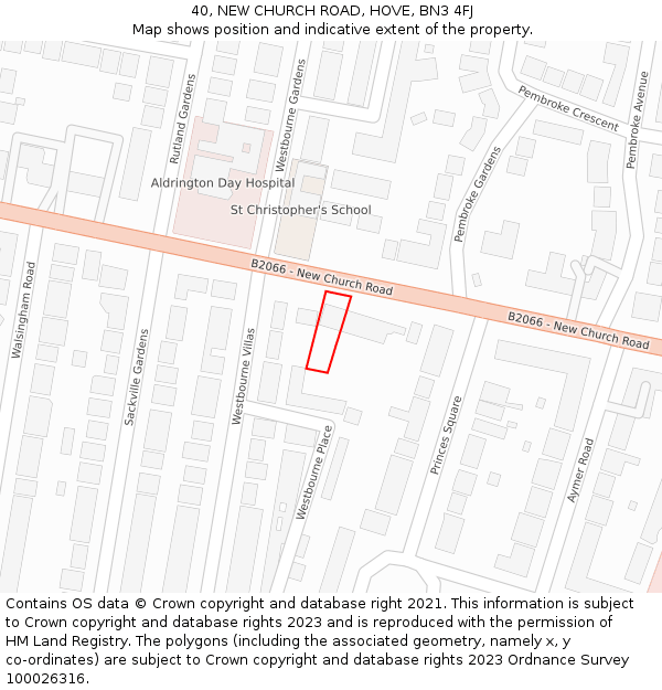 40, NEW CHURCH ROAD, HOVE, BN3 4FJ: Location map and indicative extent of plot