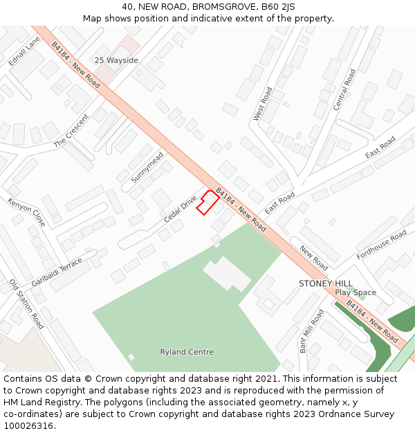 40, NEW ROAD, BROMSGROVE, B60 2JS: Location map and indicative extent of plot