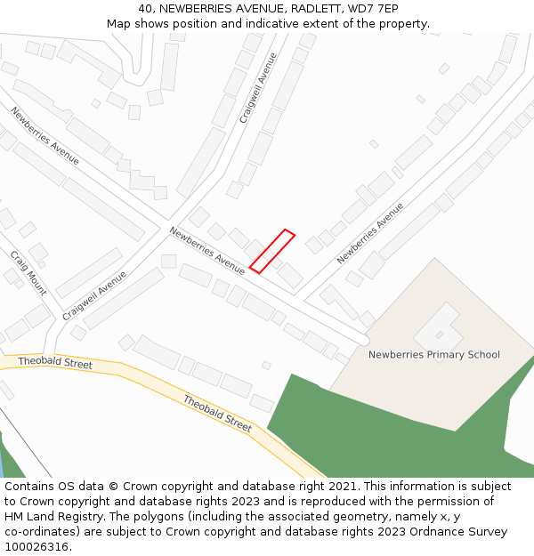 40, NEWBERRIES AVENUE, RADLETT, WD7 7EP: Location map and indicative extent of plot