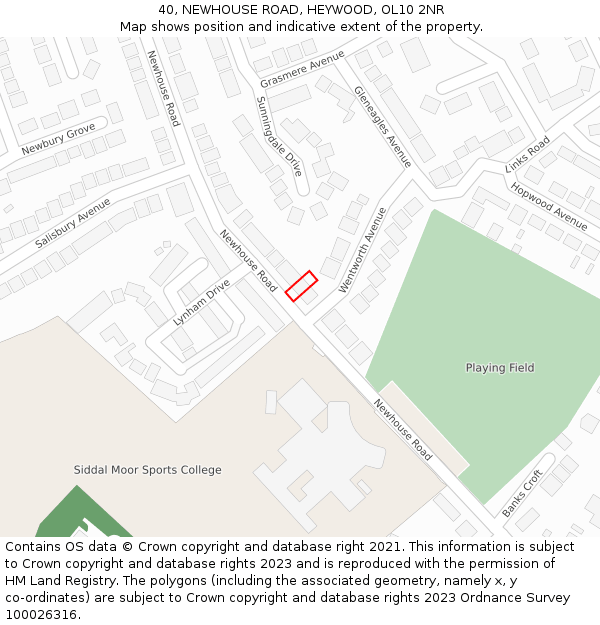 40, NEWHOUSE ROAD, HEYWOOD, OL10 2NR: Location map and indicative extent of plot
