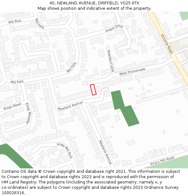 40, NEWLAND AVENUE, DRIFFIELD, YO25 6TX: Location map and indicative extent of plot