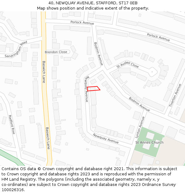 40, NEWQUAY AVENUE, STAFFORD, ST17 0EB: Location map and indicative extent of plot