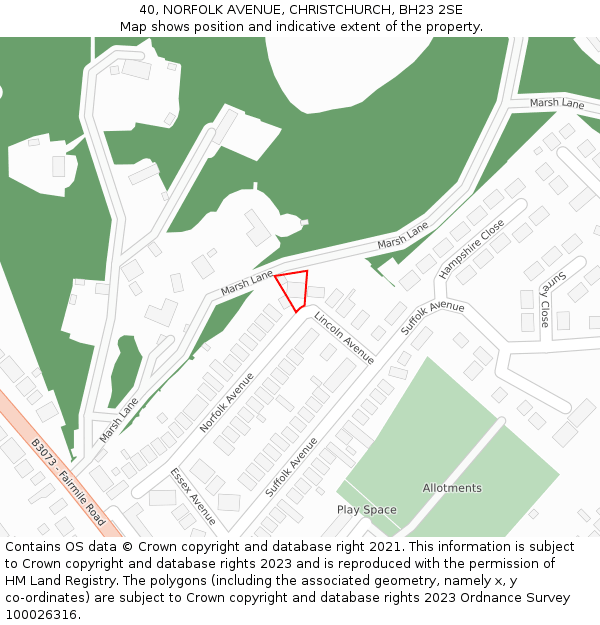 40, NORFOLK AVENUE, CHRISTCHURCH, BH23 2SE: Location map and indicative extent of plot