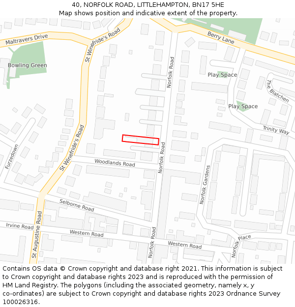40, NORFOLK ROAD, LITTLEHAMPTON, BN17 5HE: Location map and indicative extent of plot