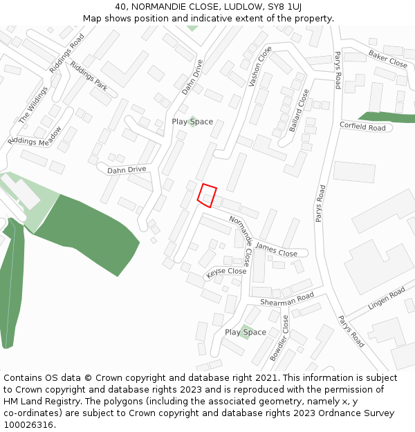 40, NORMANDIE CLOSE, LUDLOW, SY8 1UJ: Location map and indicative extent of plot