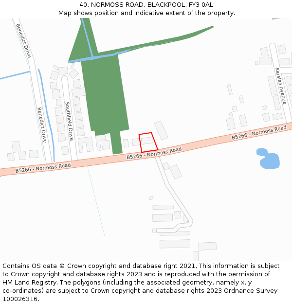 40, NORMOSS ROAD, BLACKPOOL, FY3 0AL: Location map and indicative extent of plot