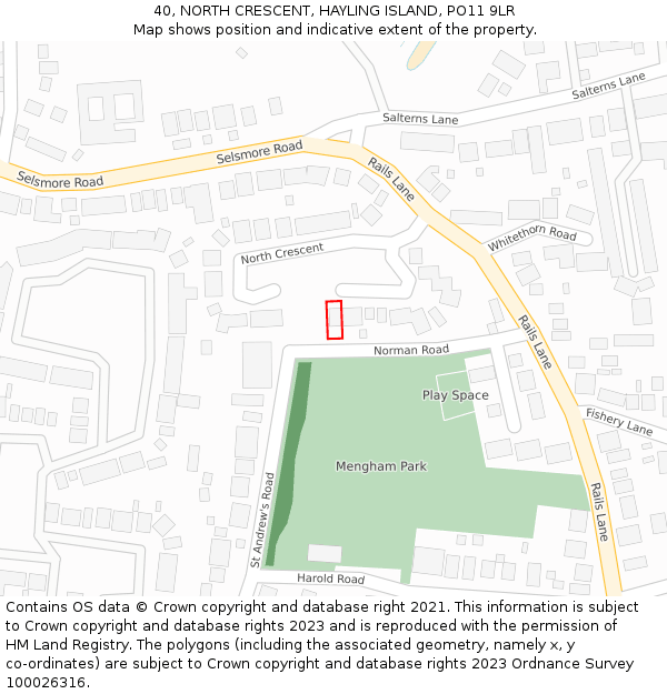 40, NORTH CRESCENT, HAYLING ISLAND, PO11 9LR: Location map and indicative extent of plot