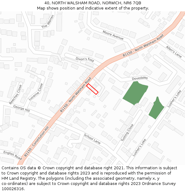 40, NORTH WALSHAM ROAD, NORWICH, NR6 7QB: Location map and indicative extent of plot