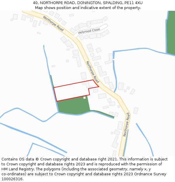 40, NORTHORPE ROAD, DONINGTON, SPALDING, PE11 4XU: Location map and indicative extent of plot