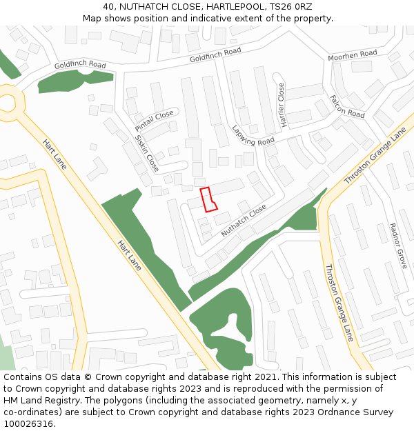 40, NUTHATCH CLOSE, HARTLEPOOL, TS26 0RZ: Location map and indicative extent of plot