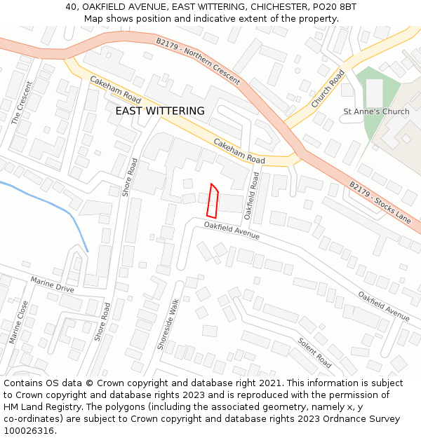 40, OAKFIELD AVENUE, EAST WITTERING, CHICHESTER, PO20 8BT: Location map and indicative extent of plot