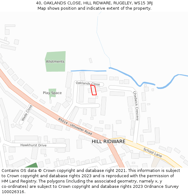 40, OAKLANDS CLOSE, HILL RIDWARE, RUGELEY, WS15 3RJ: Location map and indicative extent of plot