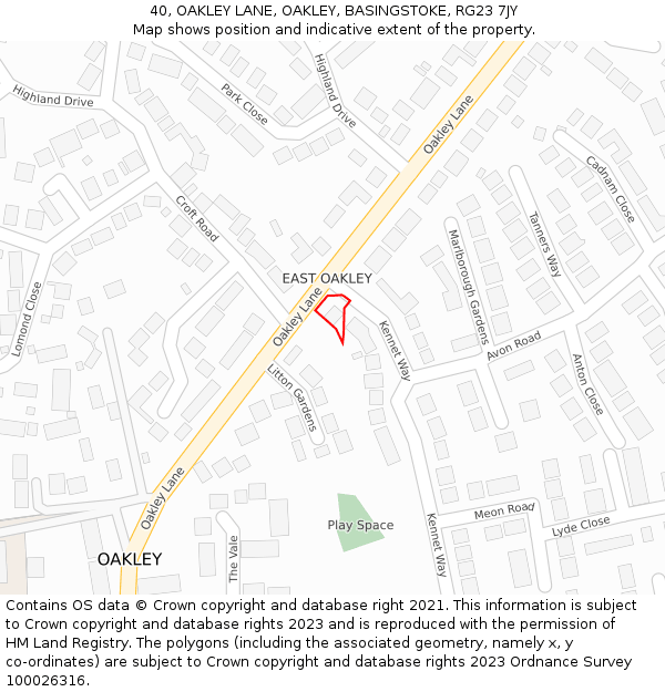 40, OAKLEY LANE, OAKLEY, BASINGSTOKE, RG23 7JY: Location map and indicative extent of plot