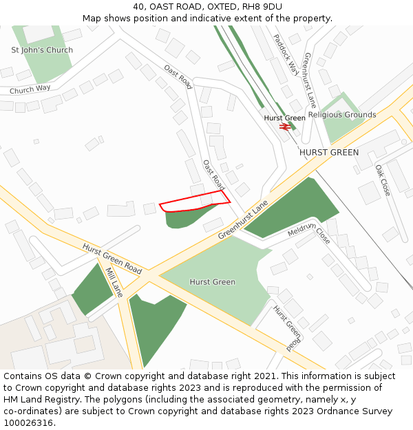 40, OAST ROAD, OXTED, RH8 9DU: Location map and indicative extent of plot