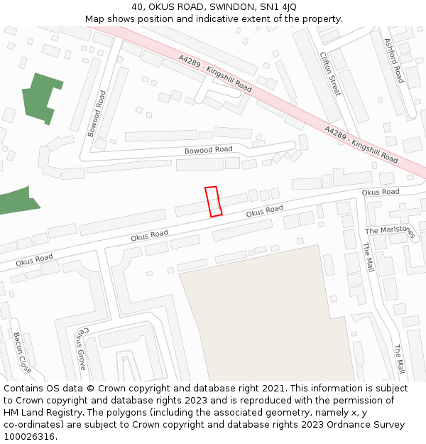 40, OKUS ROAD, SWINDON, SN1 4JQ: Location map and indicative extent of plot