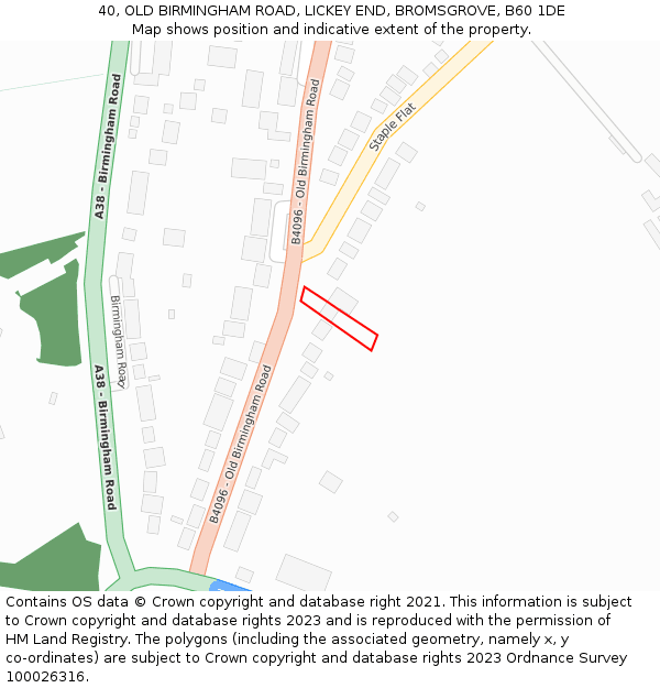 40, OLD BIRMINGHAM ROAD, LICKEY END, BROMSGROVE, B60 1DE: Location map and indicative extent of plot