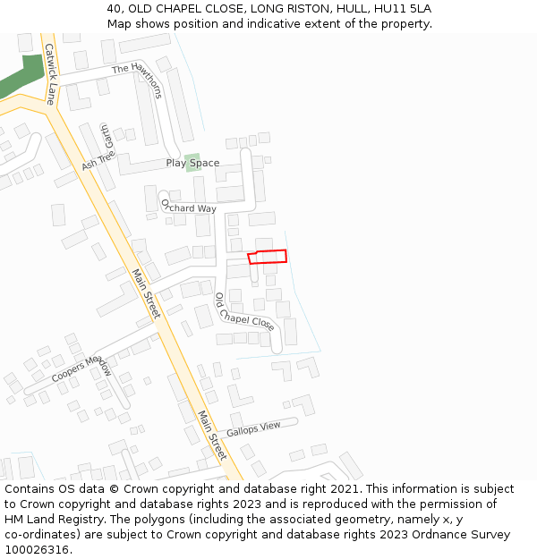 40, OLD CHAPEL CLOSE, LONG RISTON, HULL, HU11 5LA: Location map and indicative extent of plot