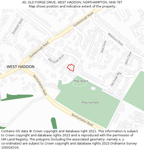40, OLD FORGE DRIVE, WEST HADDON, NORTHAMPTON, NN6 7ET: Location map and indicative extent of plot