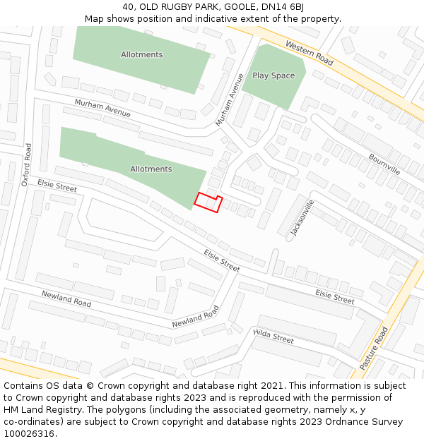 40, OLD RUGBY PARK, GOOLE, DN14 6BJ: Location map and indicative extent of plot