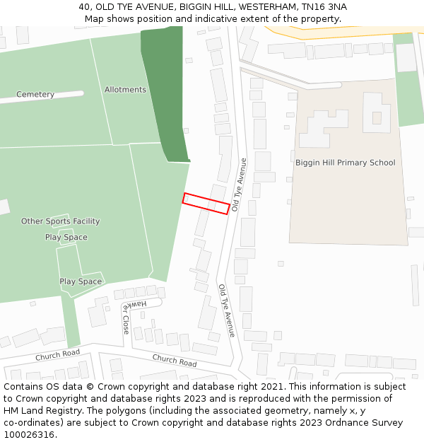 40, OLD TYE AVENUE, BIGGIN HILL, WESTERHAM, TN16 3NA: Location map and indicative extent of plot