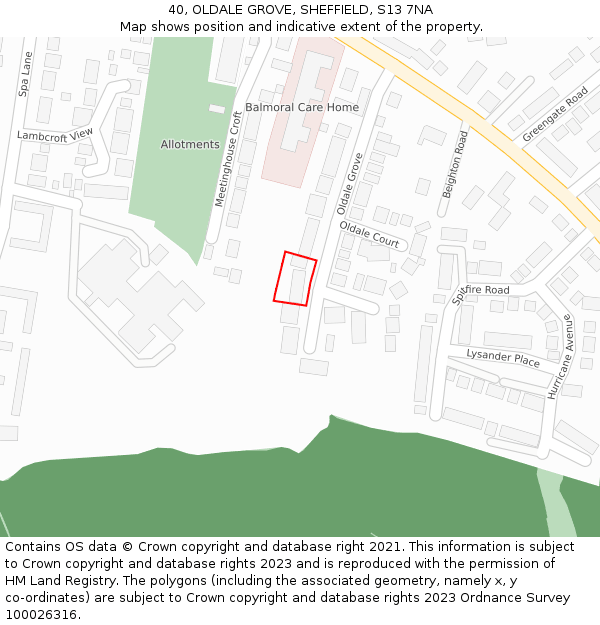 40, OLDALE GROVE, SHEFFIELD, S13 7NA: Location map and indicative extent of plot