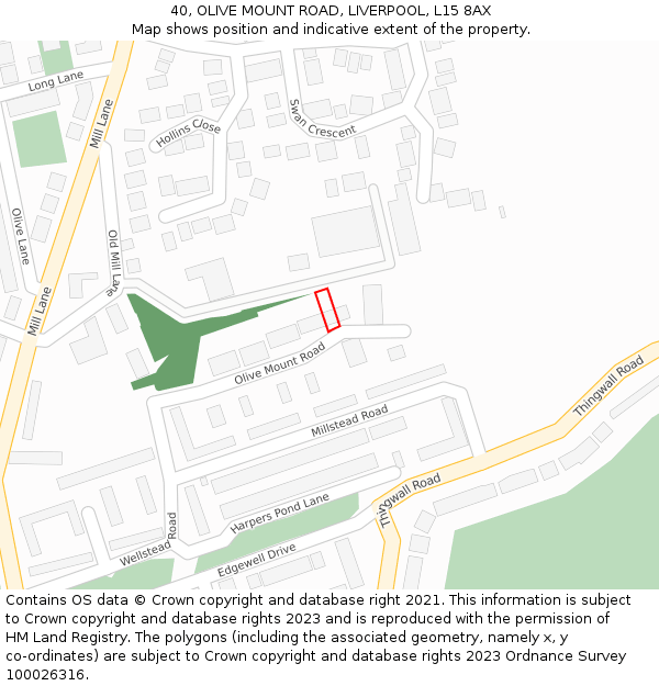 40, OLIVE MOUNT ROAD, LIVERPOOL, L15 8AX: Location map and indicative extent of plot
