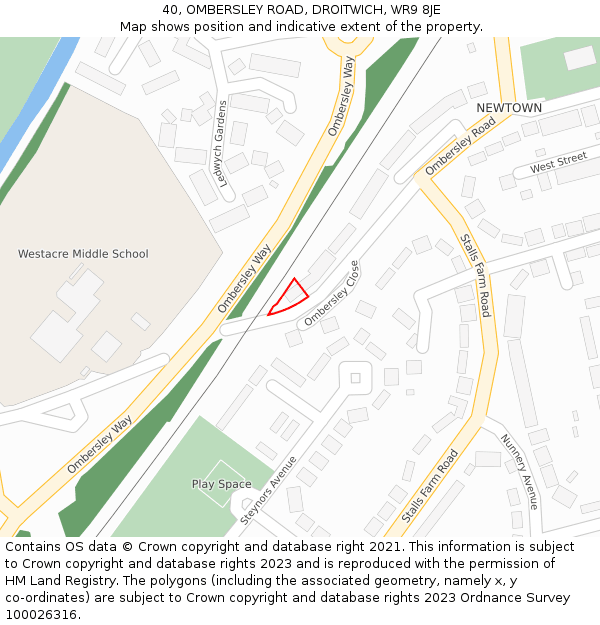 40, OMBERSLEY ROAD, DROITWICH, WR9 8JE: Location map and indicative extent of plot